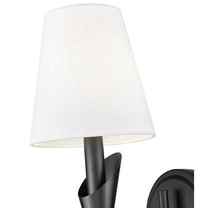 Z-Lite Claudelle 1-Light Candelabra Bulb Base Matte Black Steel Frame White Fabric Shade Wall Sconce