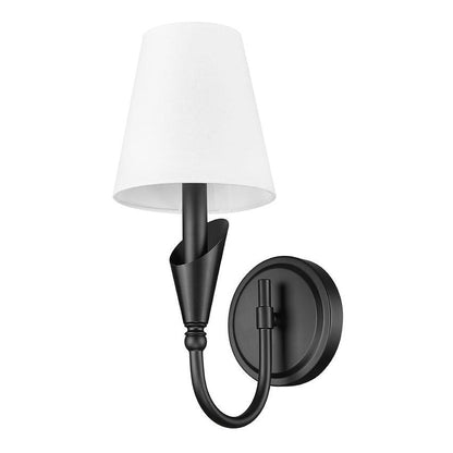 Z-Lite Claudelle 1-Light Candelabra Bulb Base Matte Black Steel Frame White Fabric Shade Wall Sconce