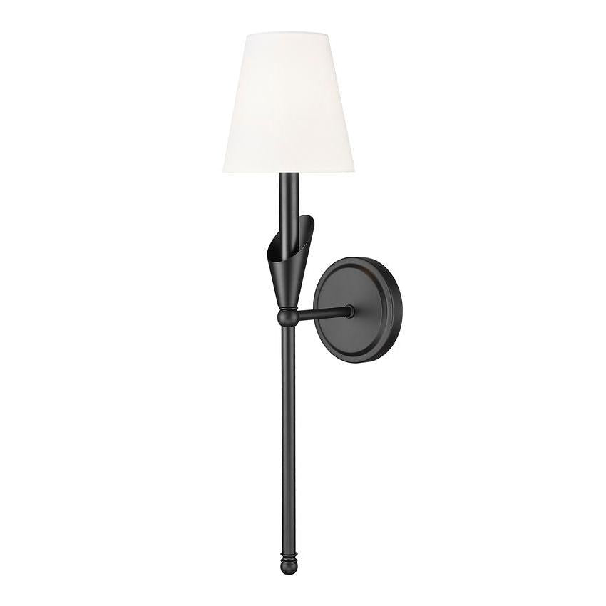 Z-Lite Claudelle 1-Light Candelabra Bulb Base Matte Black Steel Frame White Fabric Shade Wall Sconce