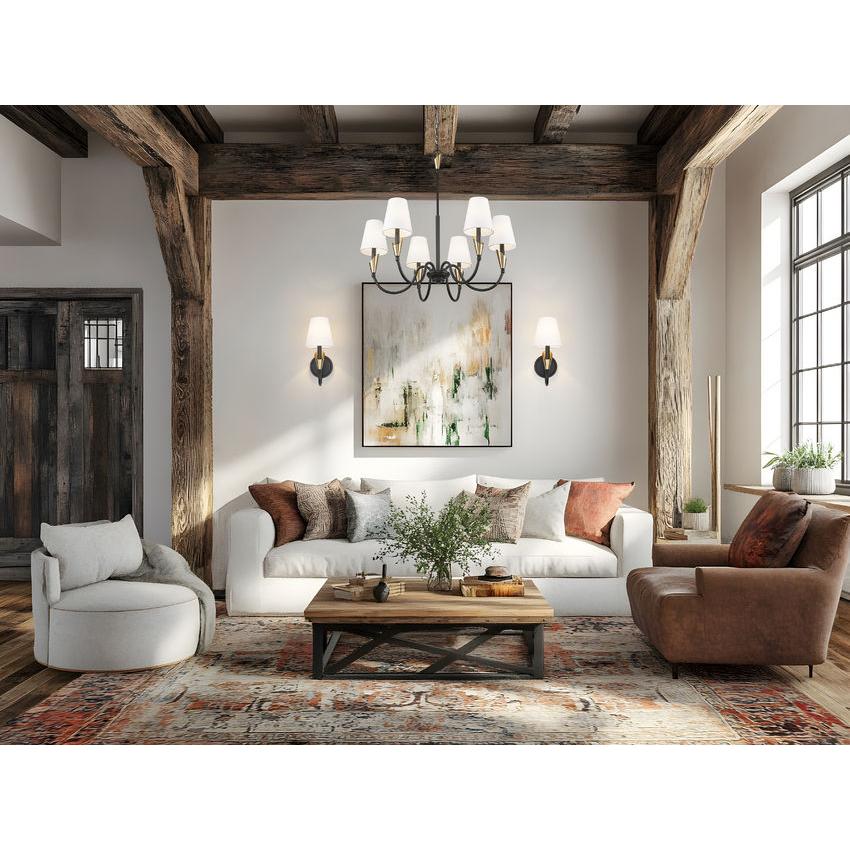 Z-Lite Claudelle 1-Light Candelabra Bulb Base Matte Black and Modern Gold Steel Frame White Fabric Shade Wall Sconce