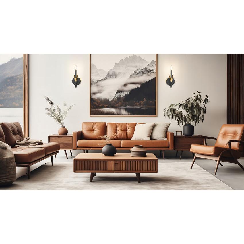 Z-Lite Claudelle 1-Light Candelabra Bulb Base Matte Black and Modern Gold Steel Frame White Fabric Shade Wall Sconce