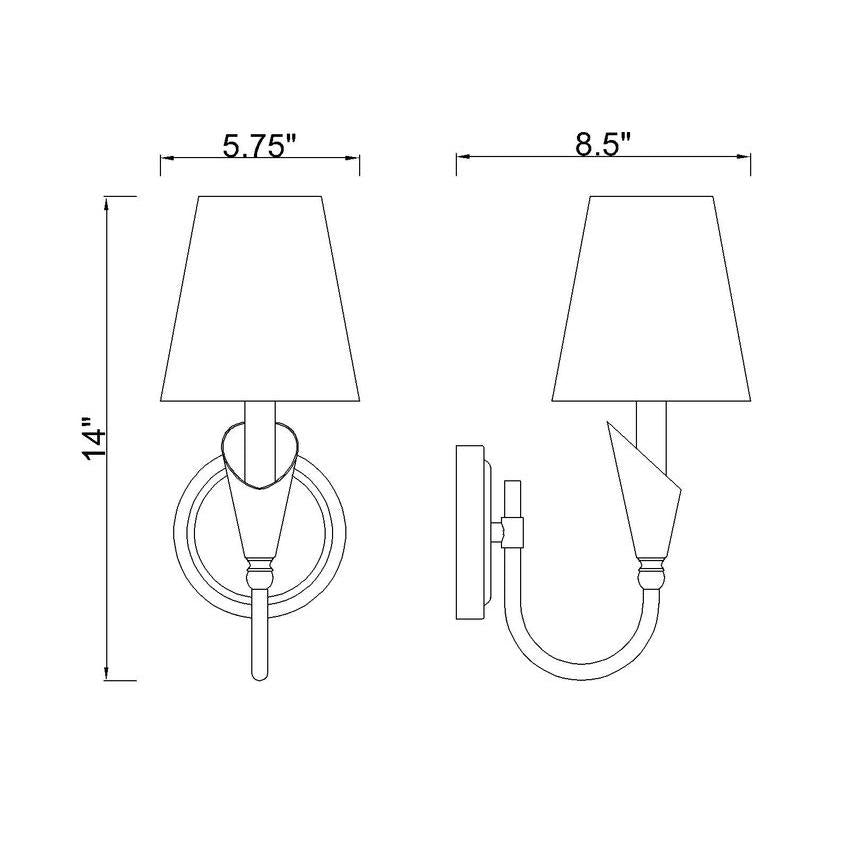Z-Lite Claudelle 1-Light Candelabra Bulb Base Matte Black and Modern Gold Steel Frame White Fabric Shade Wall Sconce