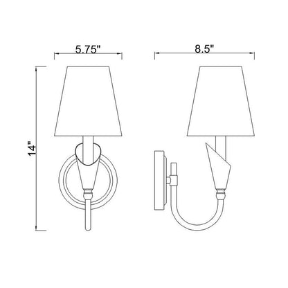Z-Lite Claudelle 1-Light Candelabra Bulb Base Matte Black and Modern Gold Steel Frame White Fabric Shade Wall Sconce