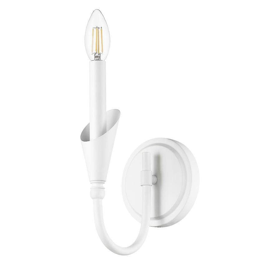 Z-Lite Claudelle 1-Light Candelabra Bulb Base Textured White Steel Frame White Fabric Shade Wall Sconce