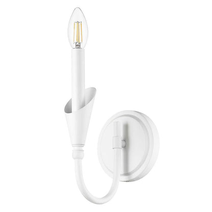 Z-Lite Claudelle 1-Light Candelabra Bulb Base Textured White Steel Frame White Fabric Shade Wall Sconce