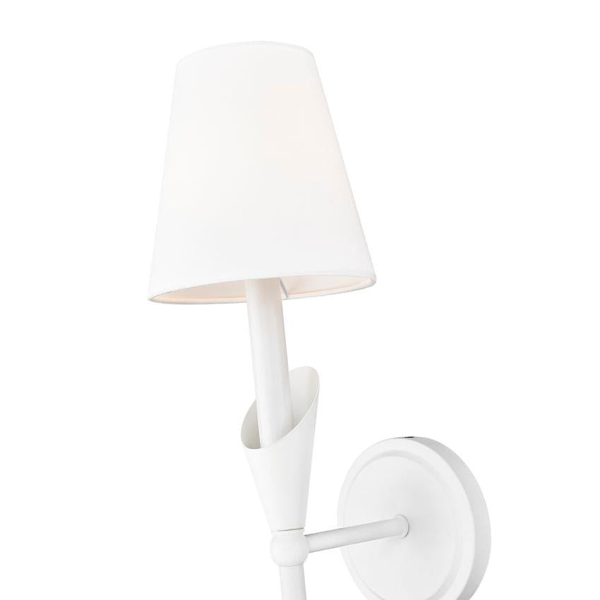 Z-Lite Claudelle 1-Light Candelabra Bulb Base Textured White Steel Frame White Fabric Shade Wall Sconce