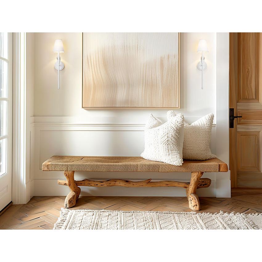 Z-Lite Claudelle 1-Light Candelabra Bulb Base Textured White Steel Frame White Fabric Shade Wall Sconce