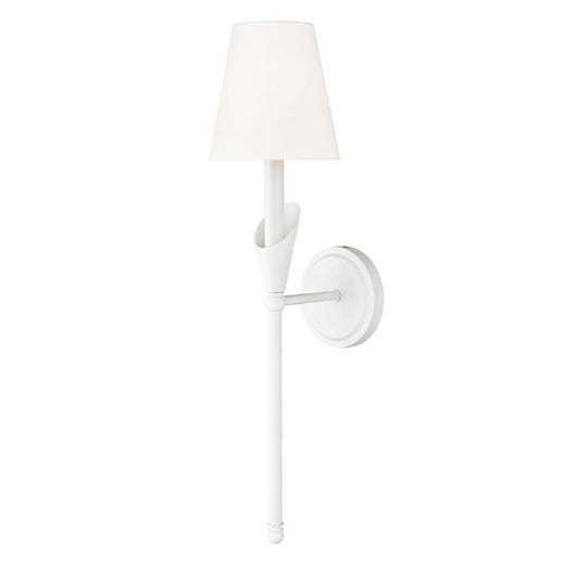Z-Lite Claudelle 1-Light Candelabra Bulb Base Textured White Steel Frame White Fabric Shade Wall Sconce