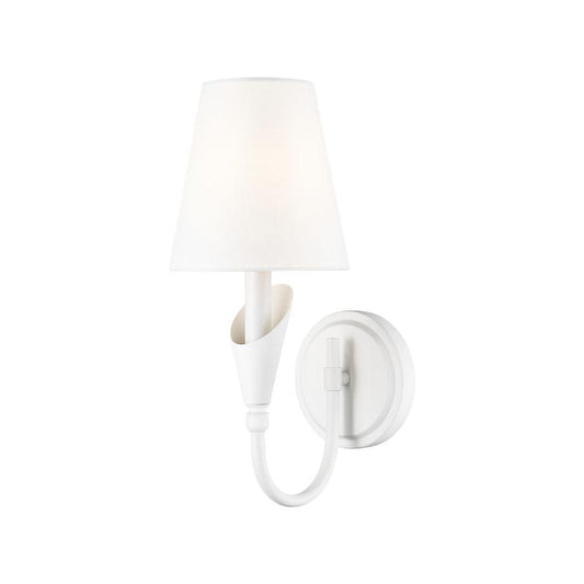 Z-Lite Claudelle 1-Light Candelabra Bulb Base Textured White Steel Frame White Fabric Shade Wall Sconce