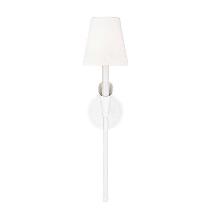 Z-Lite Claudelle 1-Light Candelabra Bulb Base Tundra White Steel Frame White Fabric Shade Wall Sconce