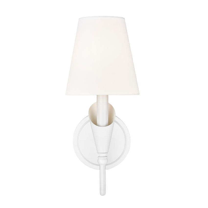 Z-Lite Claudelle 1-Light Candelabra Bulb Base Tundra White Steel Frame White Fabric Shade Wall Sconce
