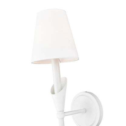 Z-Lite Claudelle 1-Light Candelabra Bulb Base Tundra White Steel Frame White Fabric Shade Wall Sconce