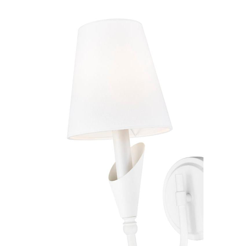 Z-Lite Claudelle 1-Light Candelabra Bulb Base Tundra White Steel Frame White Fabric Shade Wall Sconce