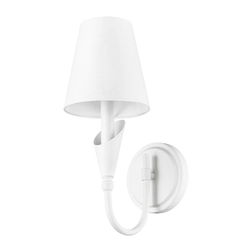 Z-Lite Claudelle 1-Light Candelabra Bulb Base Tundra White Steel Frame White Fabric Shade Wall Sconce