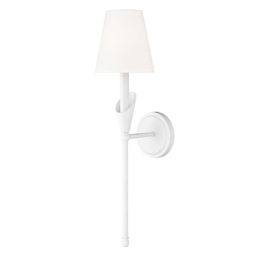 Z-Lite Claudelle 1-Light Candelabra Bulb Base Tundra White Steel Frame White Fabric Shade Wall Sconce