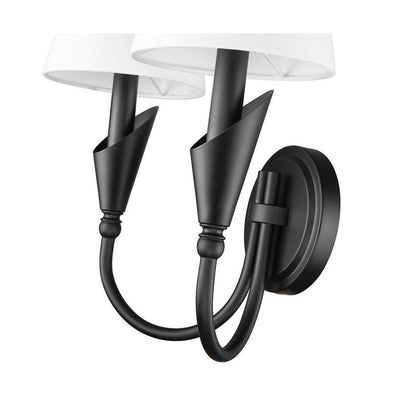 Z-Lite Claudelle 2-Light Candelabra Bulb Base Matte Black Steel Frame White Fabric Shade Wall Sconce