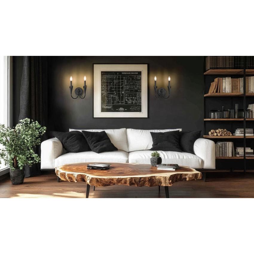 Z-Lite Claudelle 2-Light Candelabra Bulb Base Matte Black Steel Frame White Fabric Shade Wall Sconce