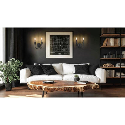 Z-Lite Claudelle 2-Light Candelabra Bulb Base Matte Black Steel Frame White Fabric Shade Wall Sconce