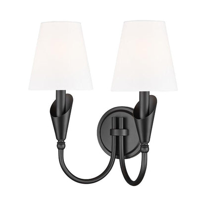 Z-Lite Claudelle 2-Light Candelabra Bulb Base Matte Black Steel Frame White Fabric Shade Wall Sconce