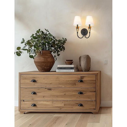 Z-Lite Claudelle 2-Light Candelabra Bulb Base Matte Black and Modern Gold Steel Frame White Fabric Shade Wall Sconce