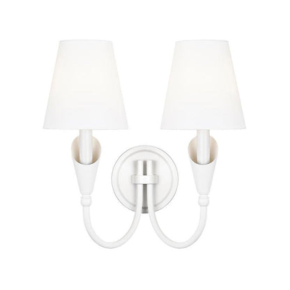 Z-Lite Claudelle 2-Light Candelabra Bulb Base Textured White Steel Frame White Fabric Shade Wall Sconce