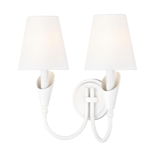 Z-Lite Claudelle 2-Light Candelabra Bulb Base Textured White Steel Frame White Fabric Shade Wall Sconce
