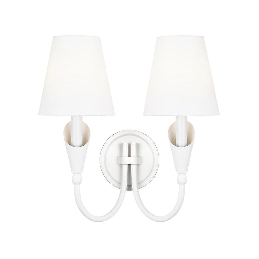 Z-Lite Claudelle 2-Light Candelabra Bulb Base Tundra White Steel Frame White Fabric Shade Wall Sconce