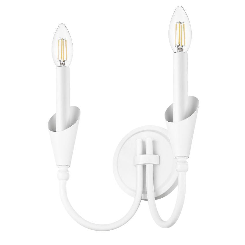 Z-Lite Claudelle 2-Light Candelabra Bulb Base Tundra White Steel Frame White Fabric Shade Wall Sconce