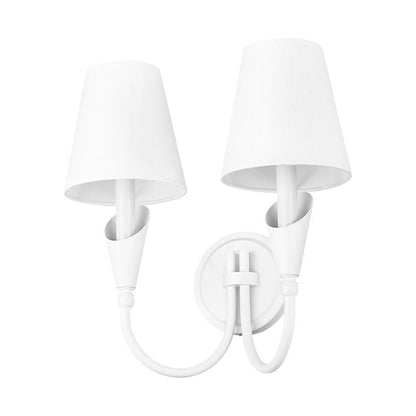 Z-Lite Claudelle 2-Light Candelabra Bulb Base Tundra White Steel Frame White Fabric Shade Wall Sconce