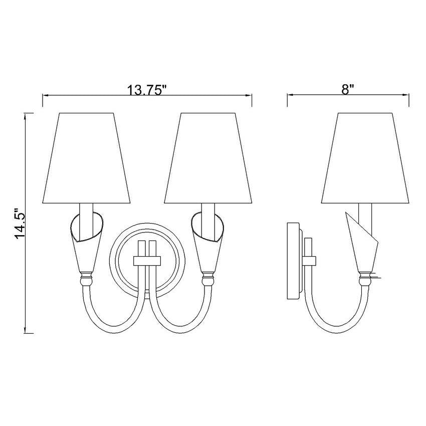 Z-Lite Claudelle 2-Light Candelabra Bulb Base Tundra White and Modern Gold Steel Frame White Fabric Shade Wall Sconce