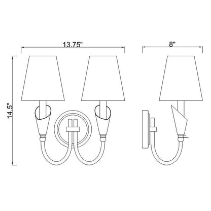 Z-Lite Claudelle 2-Light Candelabra Bulb Base Tundra White and Modern Gold Steel Frame White Fabric Shade Wall Sconce
