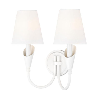 Z-Lite Claudelle 2-Light Candelabra Bulb Base Tundra White Steel Frame White Fabric Shade Wall Sconce