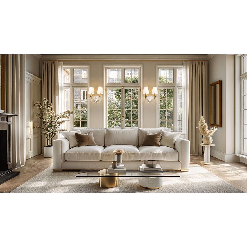 Z-Lite Claudelle 2-Light Candelabra Bulb Base Tundra White and Modern Gold Steel Frame White Fabric Shade Wall Sconce