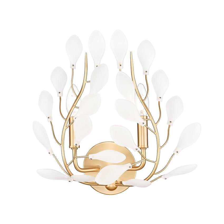 Z-Lite Claudine 15" 2-Light Modern Gold Steel Frame Frosted Glass Shade Wall Sconce