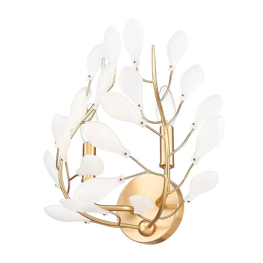 Z-Lite Claudine 15" 2-Light Modern Gold Steel Frame Frosted Glass Shade Wall Sconce
