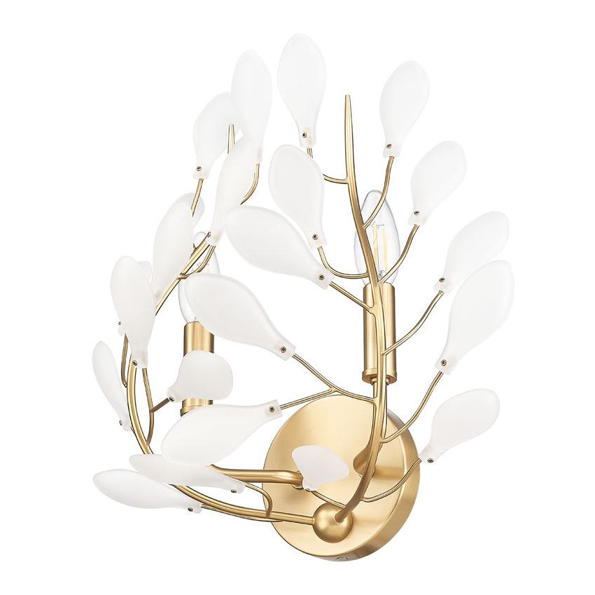 Z-Lite Claudine 15" 2-Light Modern Gold Steel Frame Frosted Glass Shade Wall Sconce