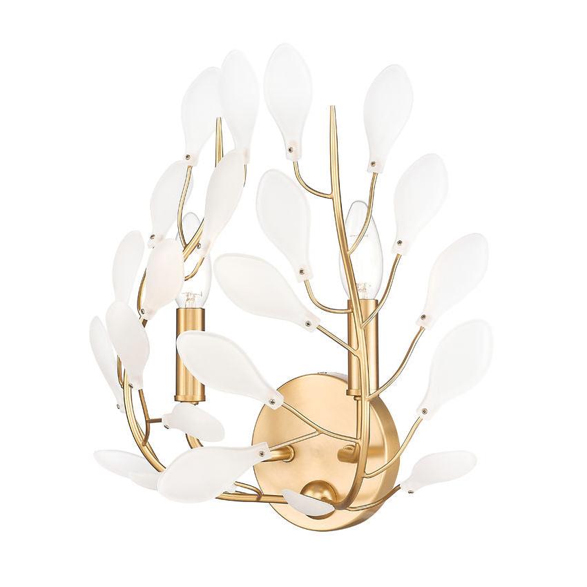 Z-Lite Claudine 15" 2-Light Modern Gold Steel Frame Frosted Glass Shade Wall Sconce
