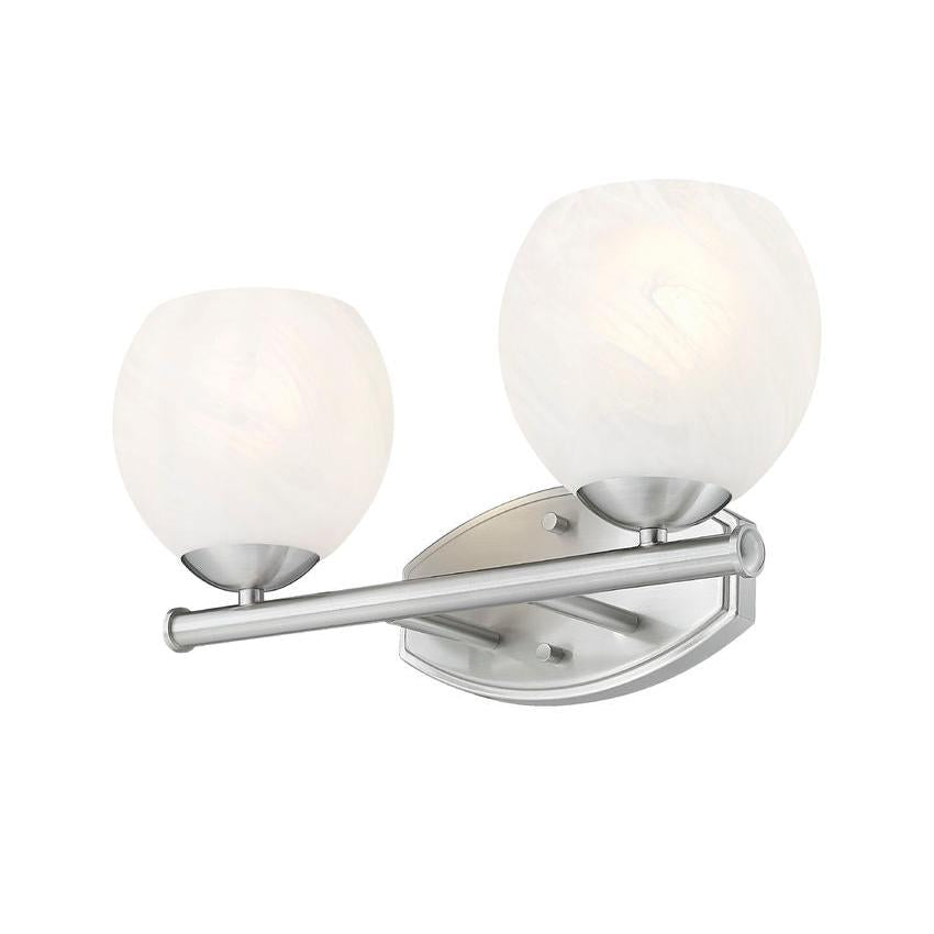 Z-Lite Colette 16" 2-Light Brushed Nickel Steel Frame Feathered White Glass Shade Vanity Light