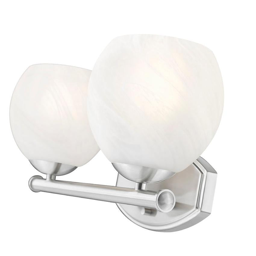 Z-Lite Colette 16" 2-Light Brushed Nickel Steel Frame Feathered White Glass Shade Vanity Light