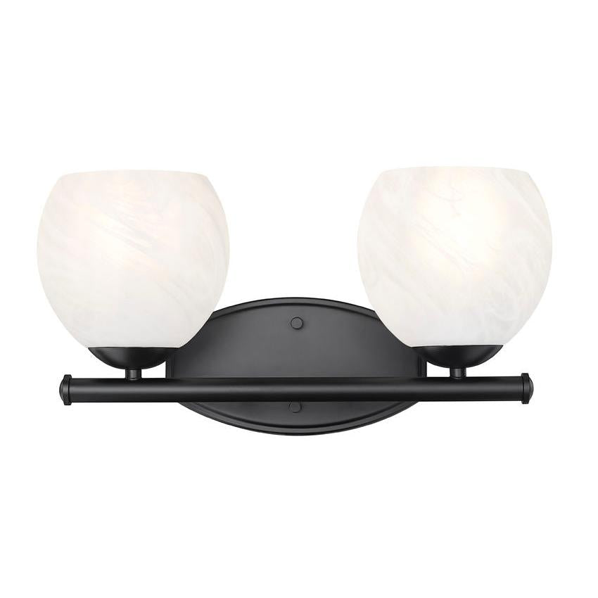 Z-Lite Colette 16" 2-Light Matte Black Steel Frame Feathered White Glass Shade Vanity Light