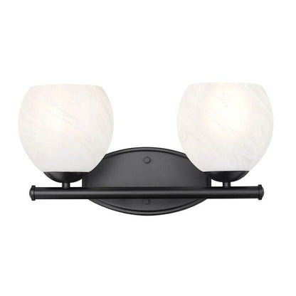Z-Lite Colette 16" 2-Light Matte Black Steel Frame Feathered White Glass Shade Vanity Light