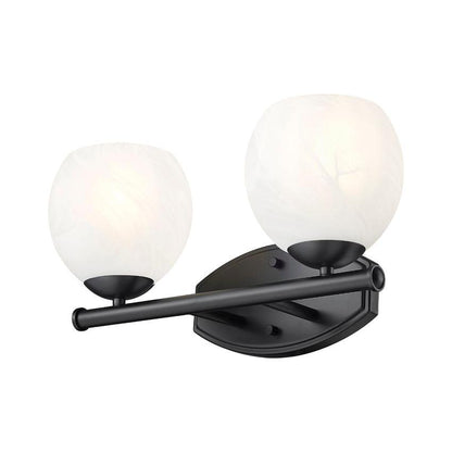 Z-Lite Colette 16" 2-Light Matte Black Steel Frame Feathered White Glass Shade Vanity Light