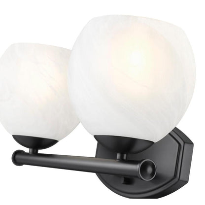 Z-Lite Colette 16" 2-Light Matte Black Steel Frame Feathered White Glass Shade Vanity Light