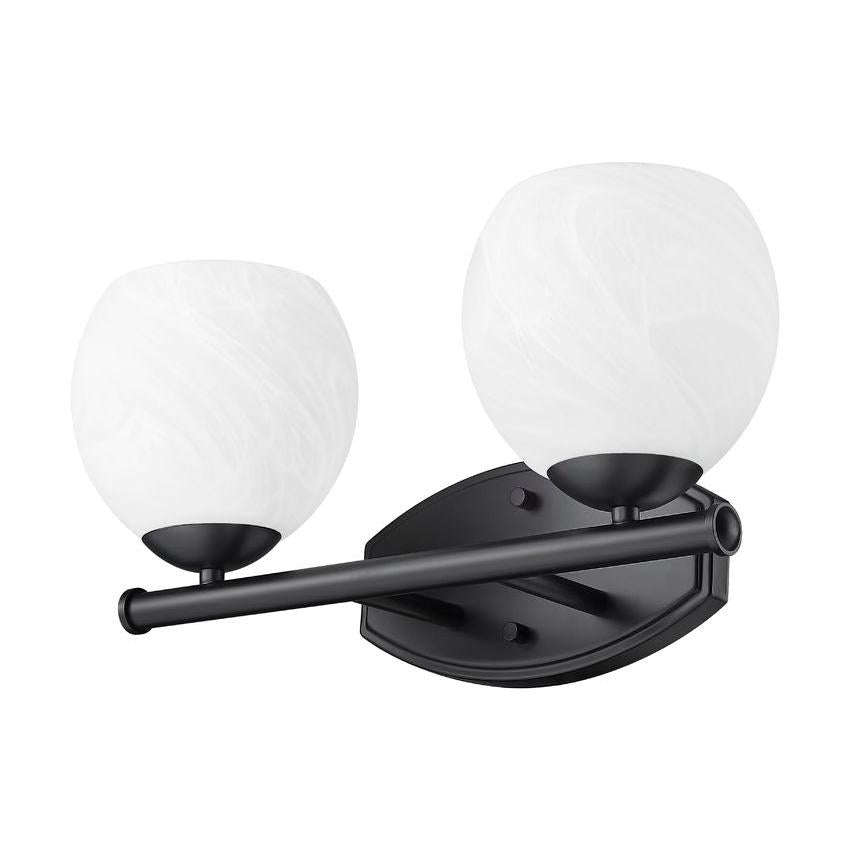 Z-Lite Colette 16" 2-Light Matte Black Steel Frame Feathered White Glass Shade Vanity Light