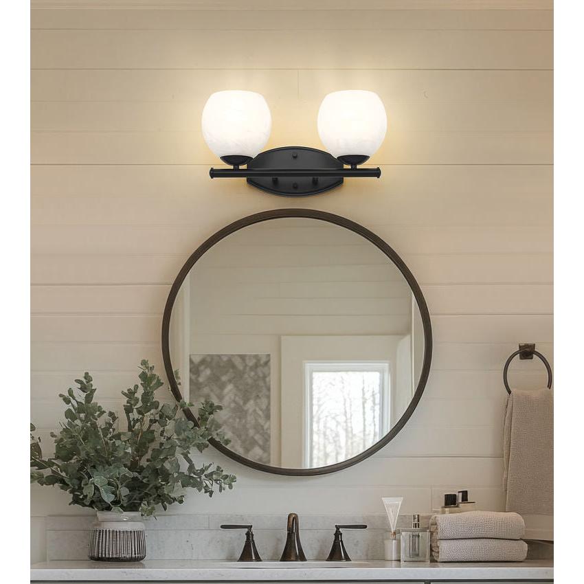 Z-Lite Colette 16" 2-Light Matte Black Steel Frame Feathered White Glass Shade Vanity Light