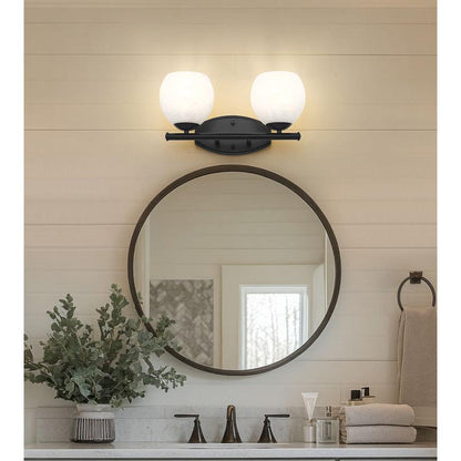 Z-Lite Colette 16" 2-Light Matte Black Steel Frame Feathered White Glass Shade Vanity Light