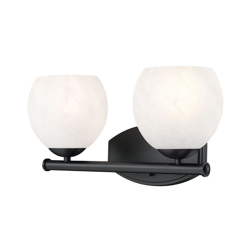 Z-Lite Colette 16" 2-Light Matte Black Steel Frame Feathered White Glass Shade Vanity Light