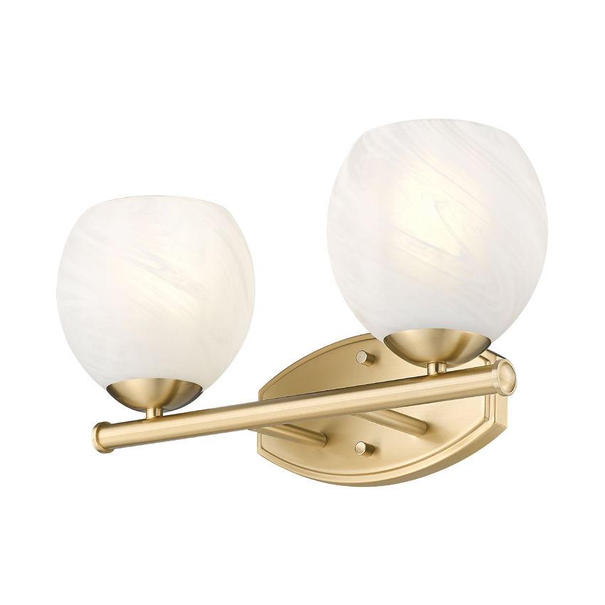 Z-Lite Colette 16" 2-Light Modern Gold Steel Frame Feathered White Glass Shade Vanity Light