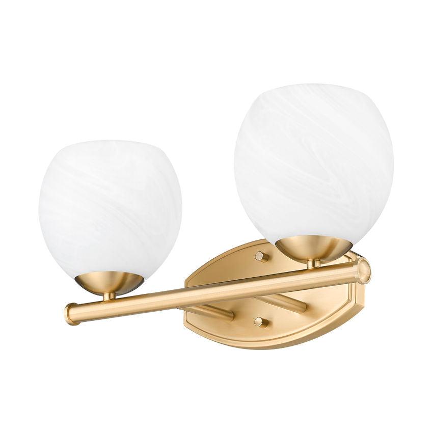 Z-Lite Colette 16" 2-Light Modern Gold Steel Frame Feathered White Glass Shade Vanity Light