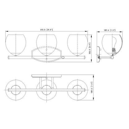 Z-Lite Colette 24" 3-Light Chrome Steel Frame Feathered White Glass Shade Vanity Light